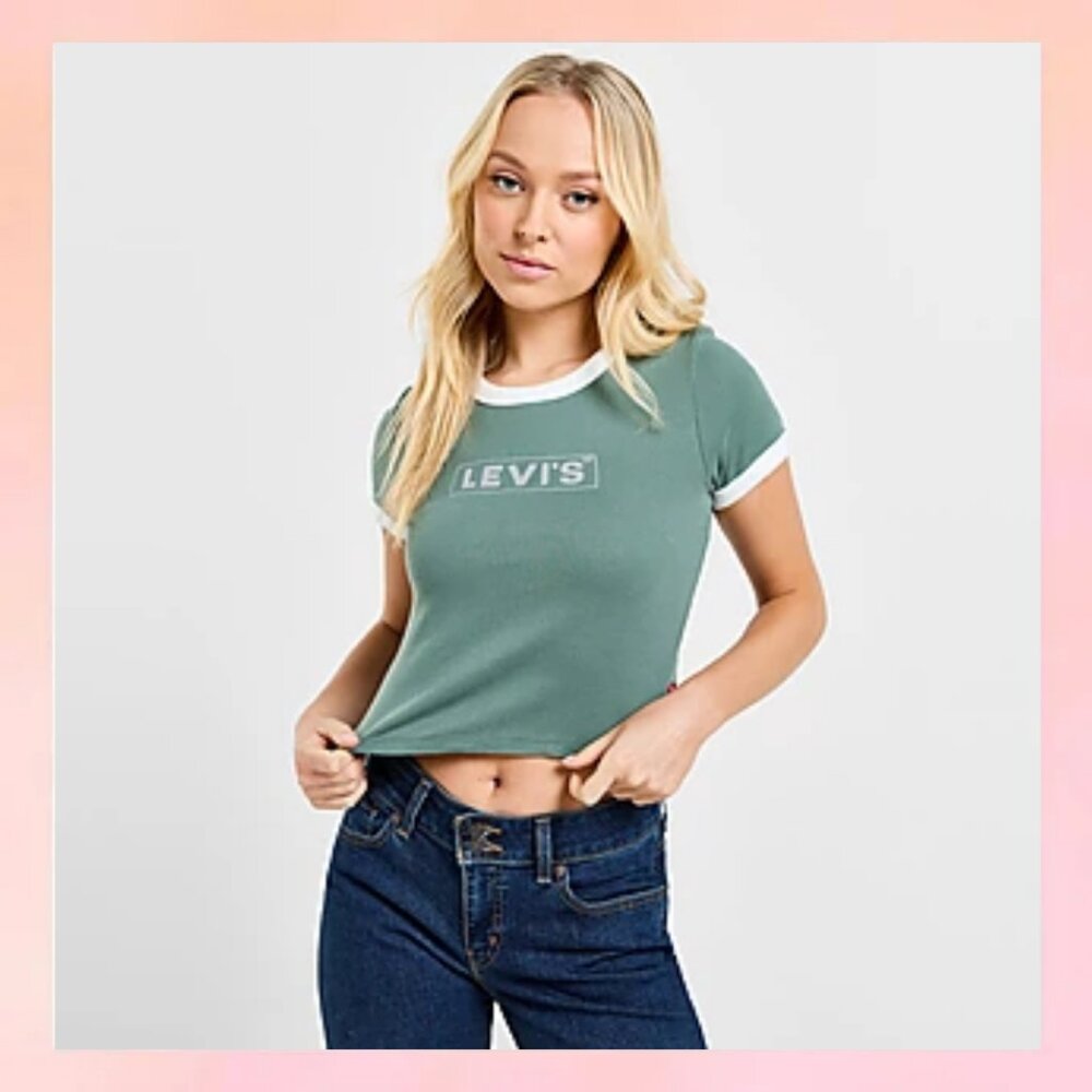 Levi's NWT Sage Green Graphic Ringer Tee Shirt Size XS